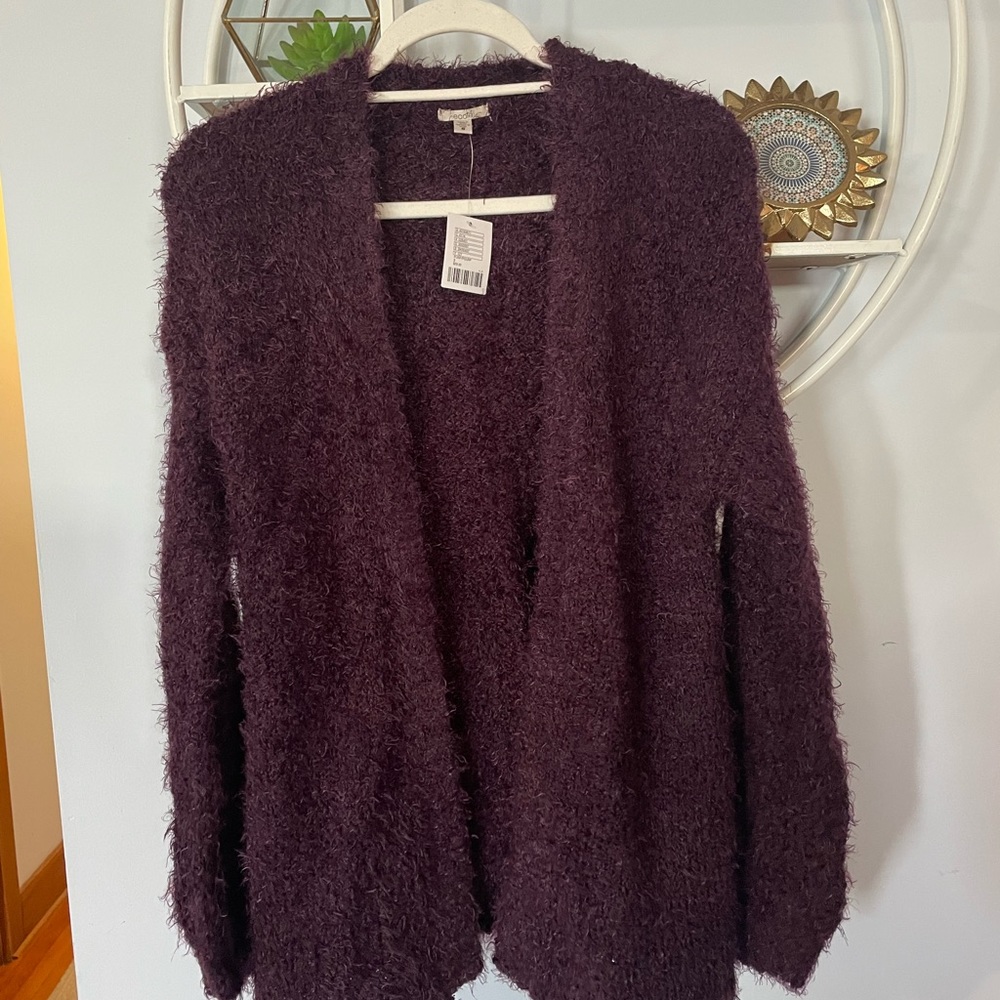 Ecote Anthropologie Women's Small S Fuzzy Purple Open Cardigan Pockets NWT